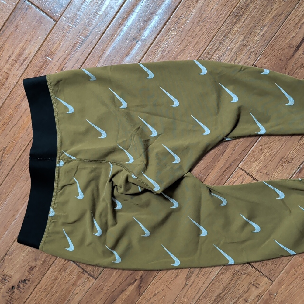 Nike Leg-A-See Allover Olive Green Leggings with White Swoosh Print - Picture 8 of 8